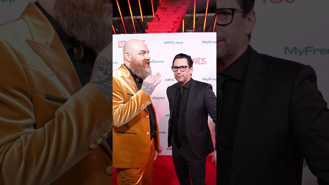 Adult star Tommy Pistol and director Ricky Greenwood on the 2026 AVN Awards red carpet