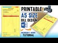 Printable A5 Size Bill Design in Microsoft Office Word Hindi Tutorial || Bill Design in Ms Word 2022