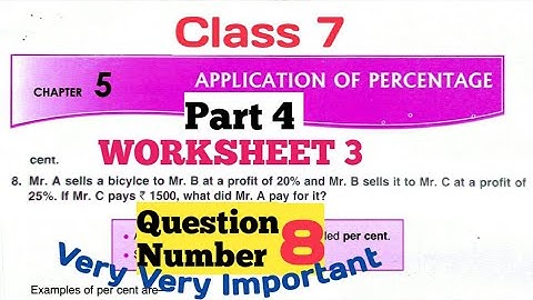 D.A.V. Math | Class 7 | Ch-5 | Application Of Percentage | W/S 3 | Question 8 | Art Of Mathematica