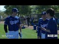 Dodgers shohei ohtani taking batting practice happy at camp and signing autographs full