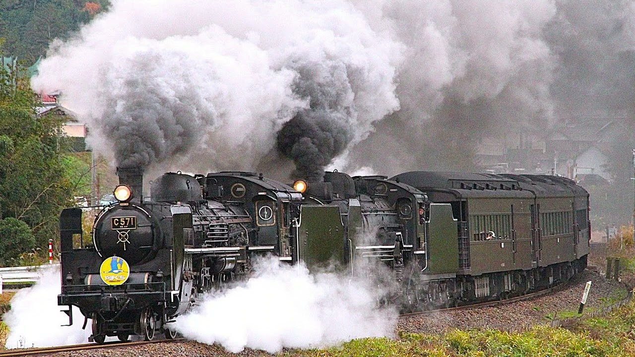 山口線田代峠に挑むC571＋D51200重連SLやまぐち号 - YouTube