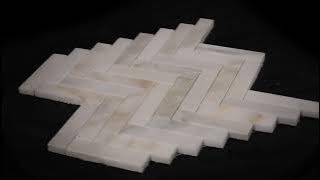 Calacatta White Marble Mosaic Tile - 1x4 Herringbone Honed