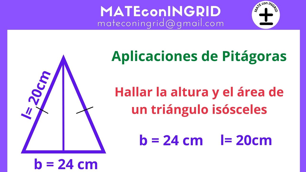 Pitágoras: * altura y área de un triángulo isósceles - ejercicio