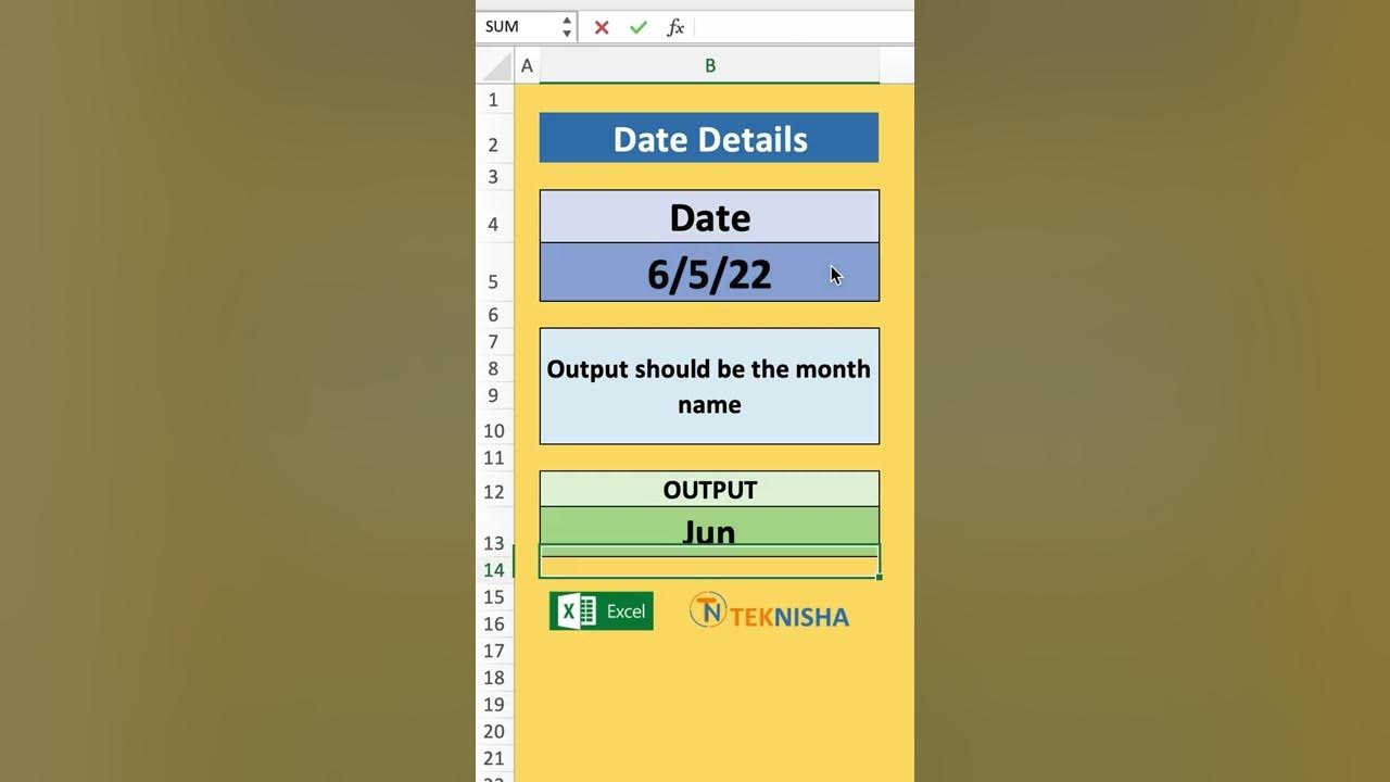 Excel get month name from date shorts short youtube