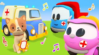 Leo the truck assembles the ambulance, the fire truck, the tow truck and sings songs about vehicles.