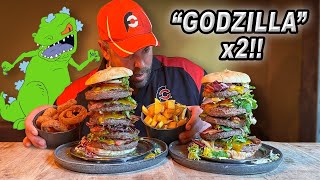 Trying To Eat TWO Belgian "Godzilla" Burger Challenges at Plein 12 in Dilbeek, Belgium!!