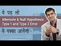 Alternate and Null Hypothesis Type 1 and Type 2 Errors in Research Aptitude