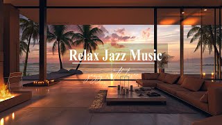 Mornign Seaside Jazz & Waves, Fireplace Sound -  Relaxing Music With  Living Room Ambience