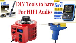4 DIY Tools to have for HIFI Audio electronics Fnirsi DSOTC3   HS01, Hakko desoldering, Transformer