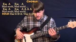 Mad World (Tears for Fears) Bass Guitar Cover Lesson in Em with Chords/Lyrics