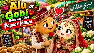 आलू को गोभी से हुआ प्यार ❤️ | Aloo Gobi Love Story 😂 | Funny 3D Cartoon Story | Urdu Hindi#cartoon 