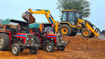 Massey 241 Eicher 380 Mahindra 475 Tractors Stuck in Mud Overturned with JCB 3dx | JCB Video