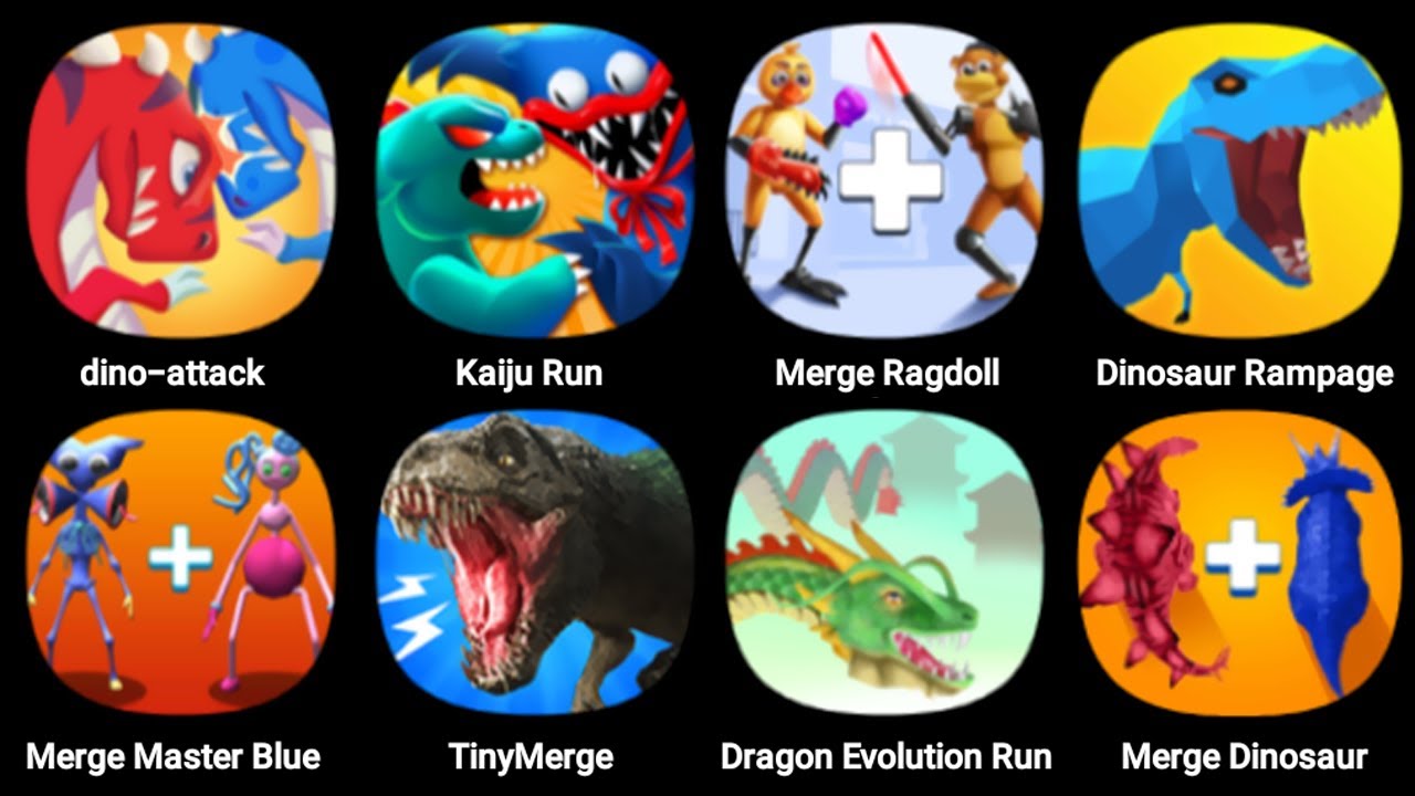 Dino Attack, Dinosaur Rampage, Dino Bash, Dino Hunter, Dino Run 3D, Merge  Master, Dino Park 