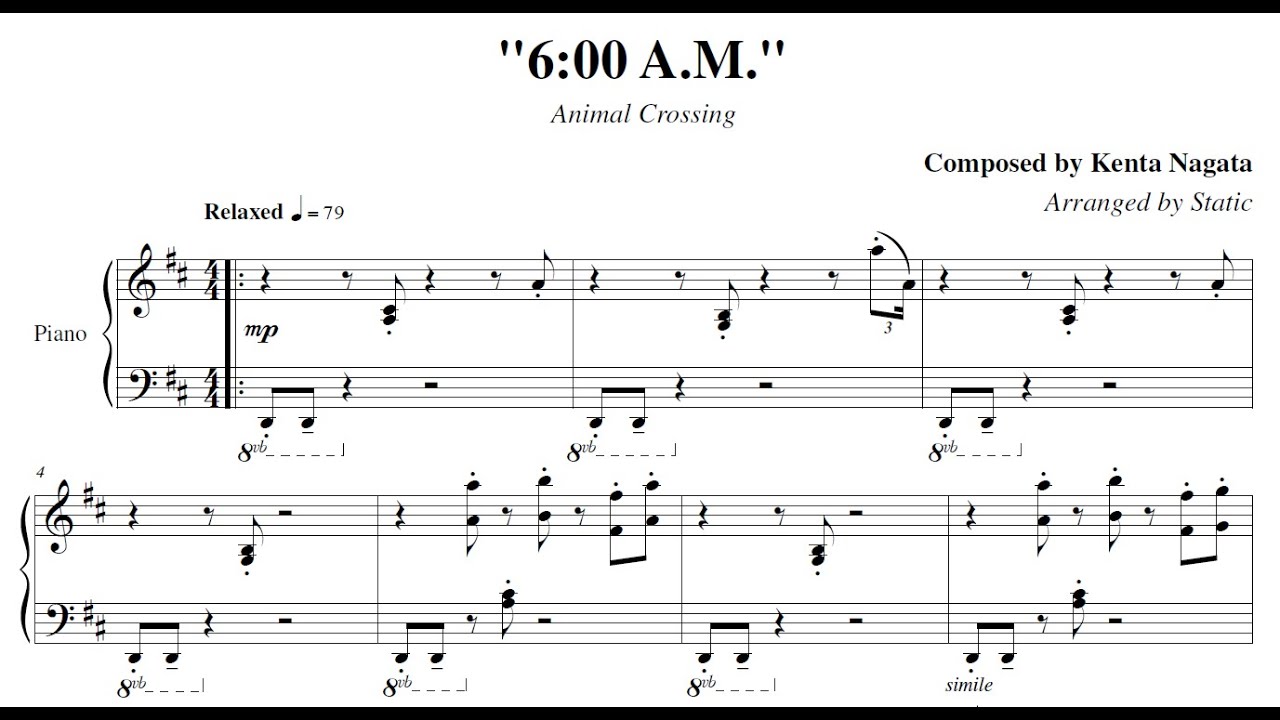 6 AM (All Variations) - Animal Crossing Piano Sheet Music