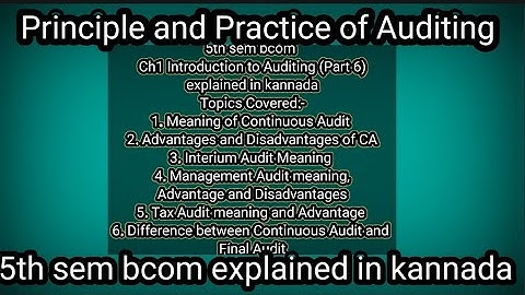 5th sem bcom Ch1 Introduction to Auditing (Part 6) explained in kannada