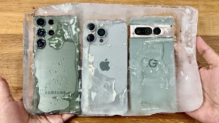 iPhone 15 Pro Max vs Samsung S23 Ultra vs Pixel 7 Pro  Water FREEZE Test! OMG!