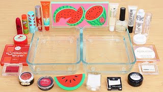 Watermelon vs Sugar - Mixing Makeup Eyeshadow Into Slime ASMR