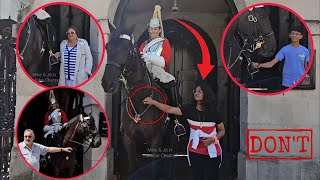 IGNORANCE OR DISRESPECTFUL - TOURISTS GRABS THE ROYAL KING’S HORSE REINS | LADY LEAN ON GUARDS BOOTS