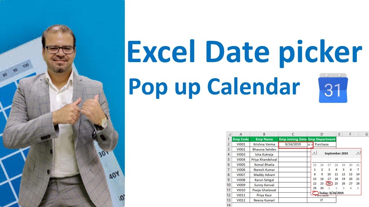 Date picker excel o365