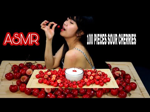 ASMR 100 PCS  SOUR CHERRIES EATING SOUNDS CHALLENGE