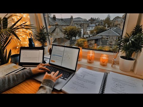 3 HOUR STUDY WITH ME on A RAINY DAY | Background noise, 10-min Break, No music, Study with Merve