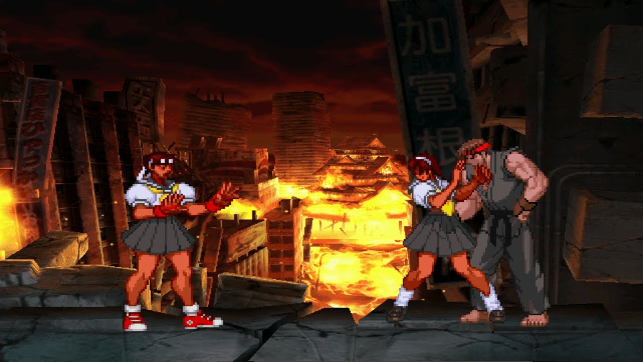 Dark sakura vs Evil Ryu. Capcom vs SNK MUGEN Battle