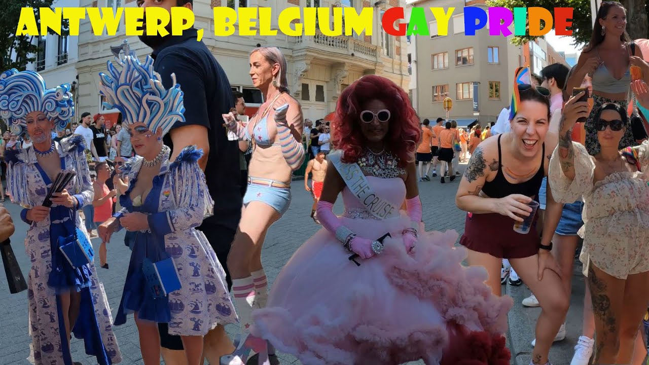 Gay Pride,5.3K[60fps] Belgium, Antwerp, Walking with Parade. People are waiting to watch the parade😋