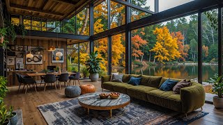 Cozy Autumn Lakehouse Vibes 🍂 Smooth Jazz &amp; Serene Water Reflections for Peaceful Focus