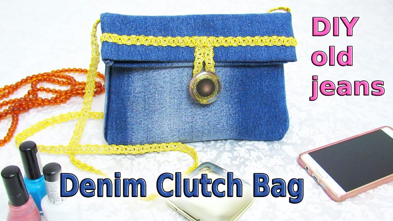 DIY Denim Clutch Bag Out Of Old Jeans - How To Make No Sew Cross Body ...