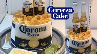 Pastel tema de Cerveza Corona / con soporte para dos cervezas llenas/imagen comestible