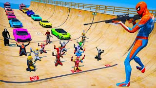 GTA V ragdoll Superheroes and Villains with Supercars & Fire Trucks! Hard Ramps Challenge Spiderman