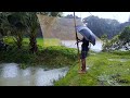 Relaxing walk and fishing in the rain in a bangladeshi village  autumn rain ambience