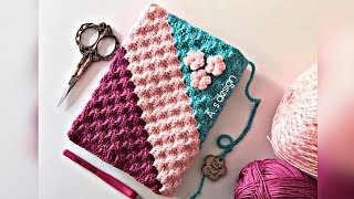 كروشيه غلاف/تلبيسة القران الكريم لرمضان 2021 بغرزة كورنر تو كورنر crochet cover stitch c to c