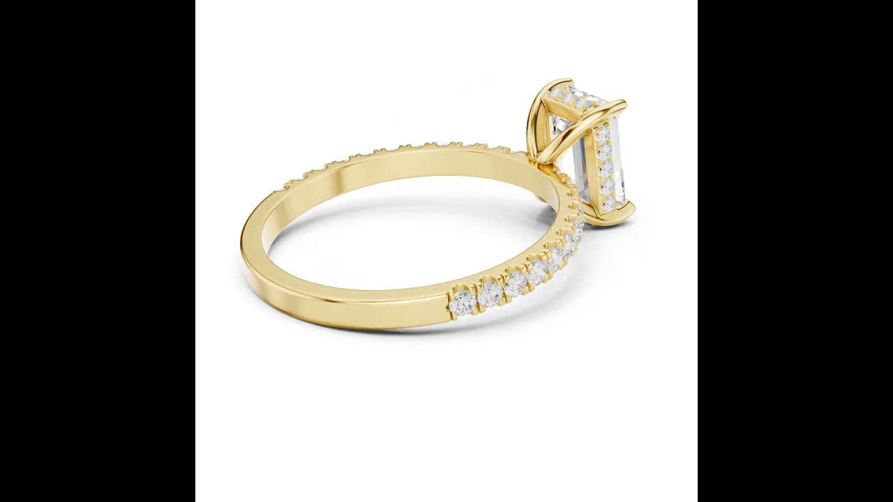 Emerald Cut Diamond Hidden Halo With Double Prong Set Engagement Ring