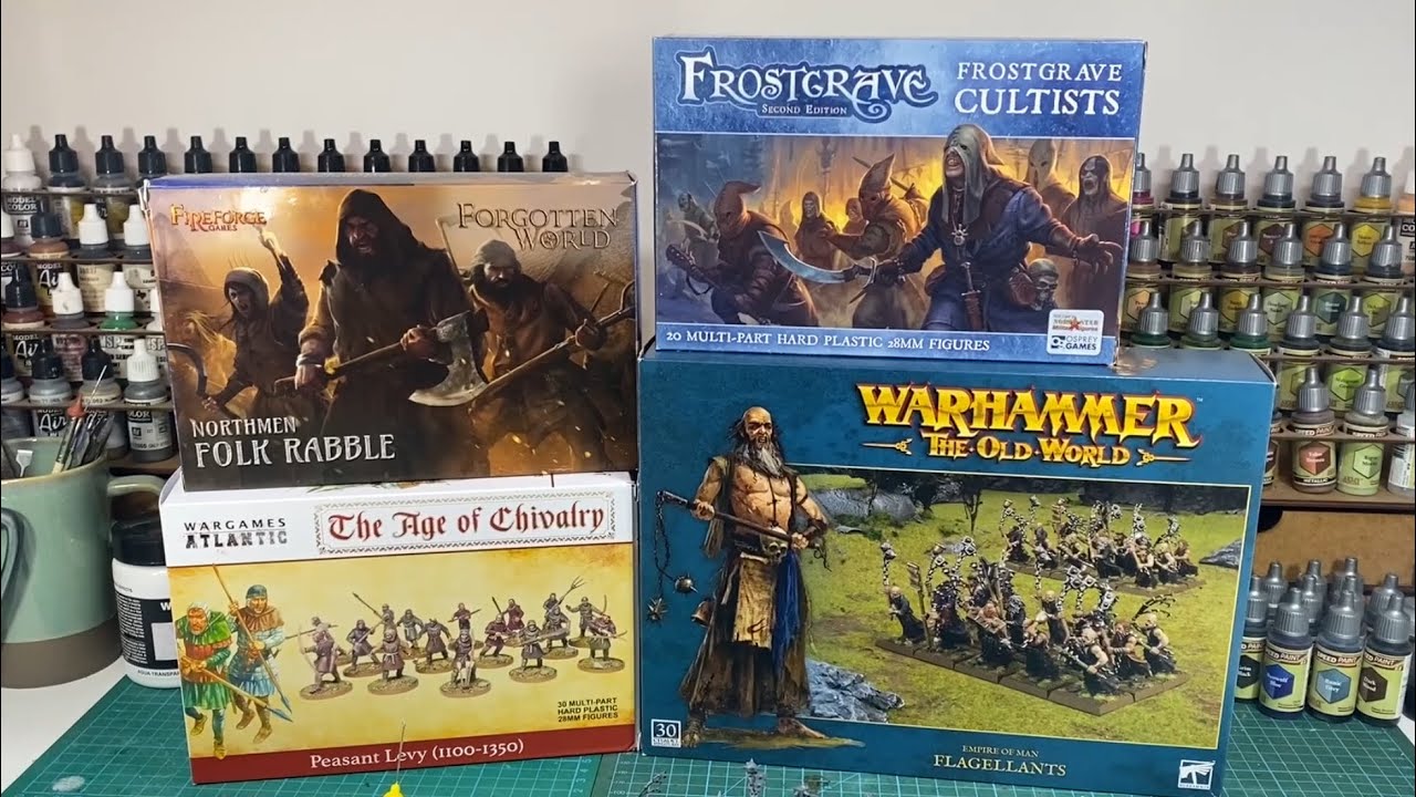 Kitbashing Old World Flagellants and Medieval Monks using Cultists, Folk Rabble and Peasant Levy.