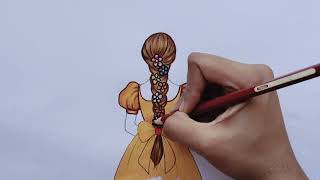  Beautiful Braid Girl Drawing | Easy Pencil Coloring|| Art by Api screenshot 1