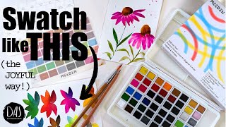 Swatching Meeden Watercolor Paints with a Floral Twist and looking at their 48 Pan Set