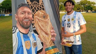 pintando Lionel Messi con la copa del mundo