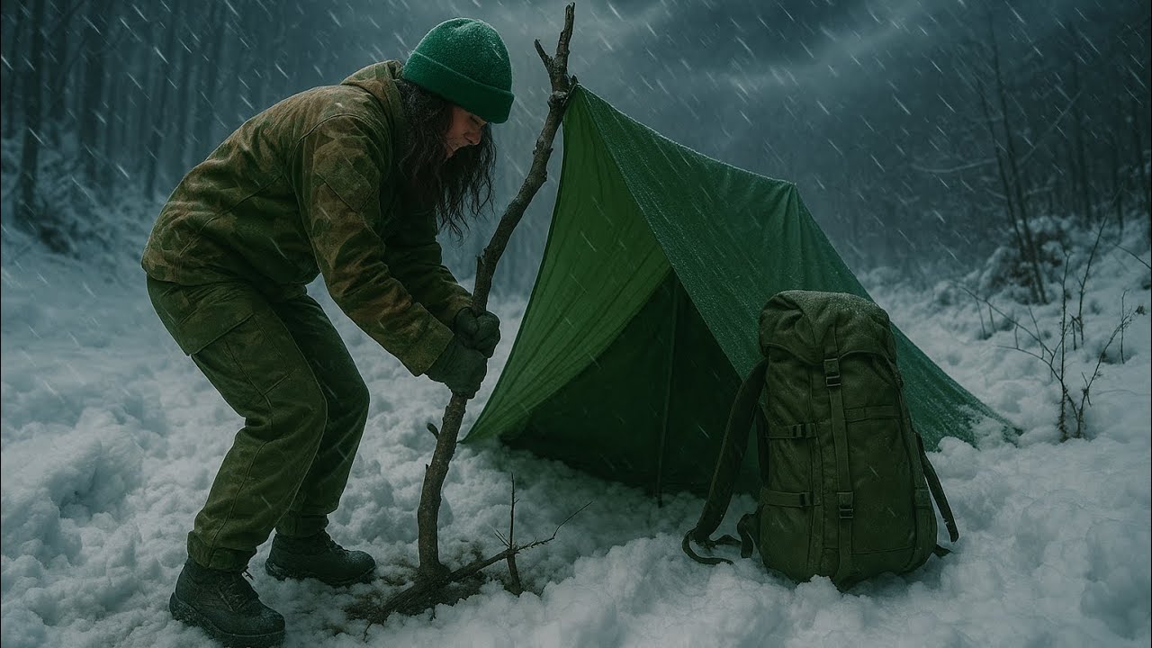 The girl Survived a Snowstorm Alone in the Mountains | Solo Bushcraft ...