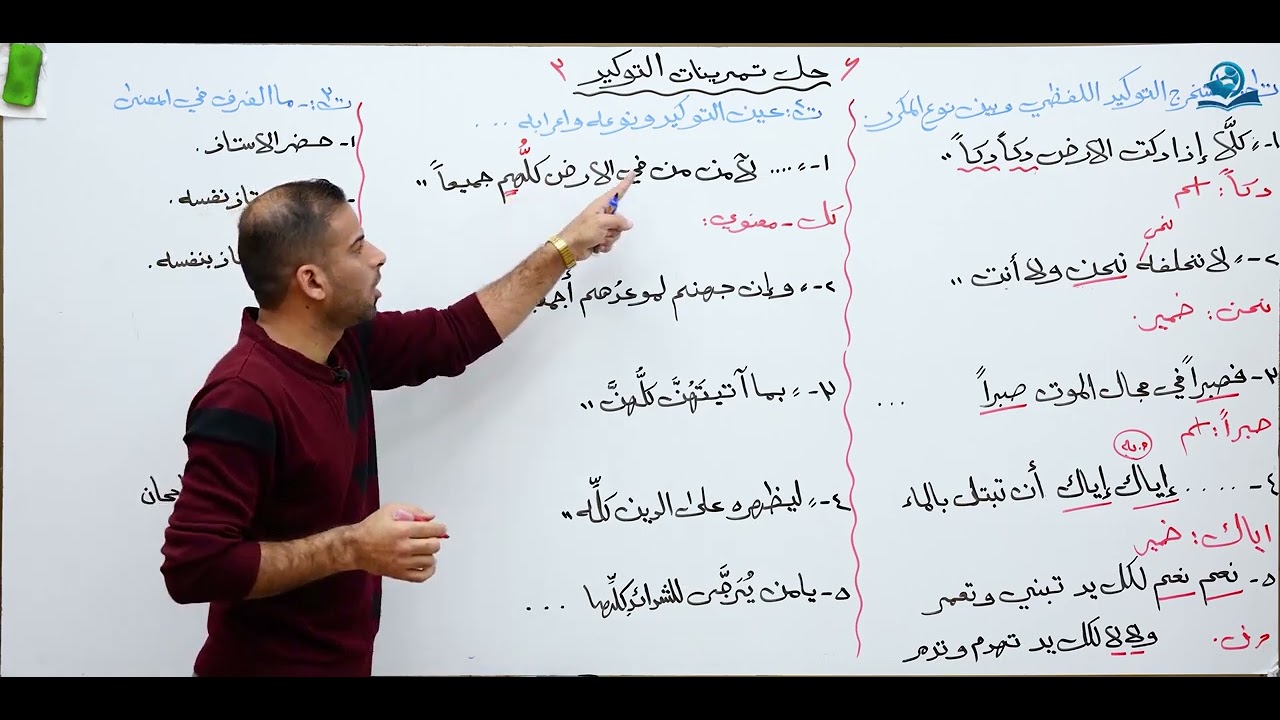 حل تمارين التوكيد للصف الخامس الاعدادي (المنهج الجديد)