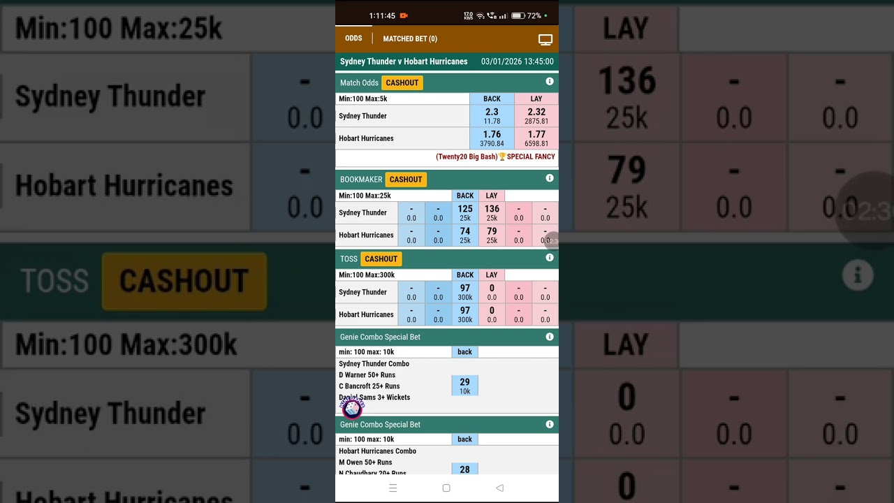 BBL JACKPOT MATCH PREDICTION HOBART VS SYDNEY THUNDER  