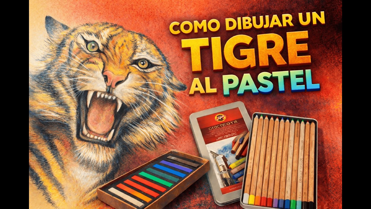 Como dibujar y pintar pelaje animal con lapices y tizas pastel (Tigre al pastel)