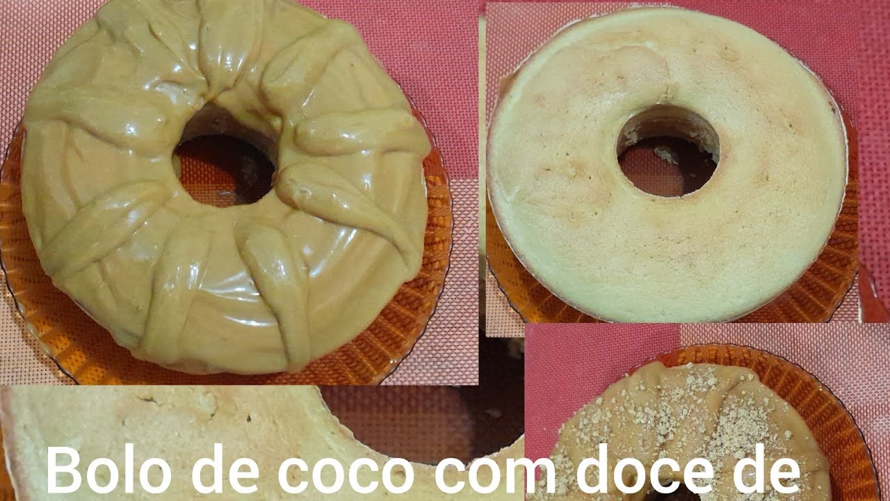 Fiz bolo fofinho com coco e cobertura de doce de leite 