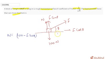 A block of weight `100N` is lying on a rough horizontal surface.If coefficient of friction `1/sqrt3`