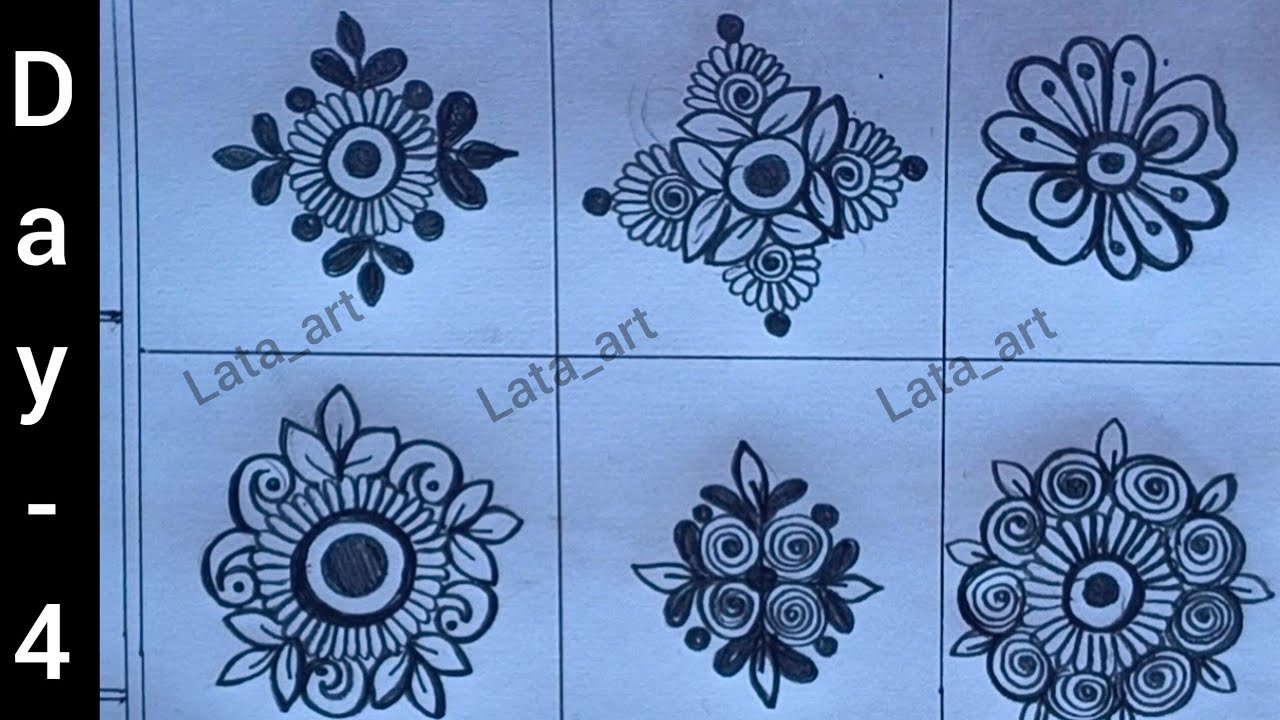 Mehndi flower design with pencil / Pencil drawing mehndi design / Mehndi designs day 4