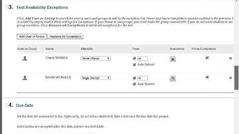 Blackboard Tests: Availability Options and Exceptions