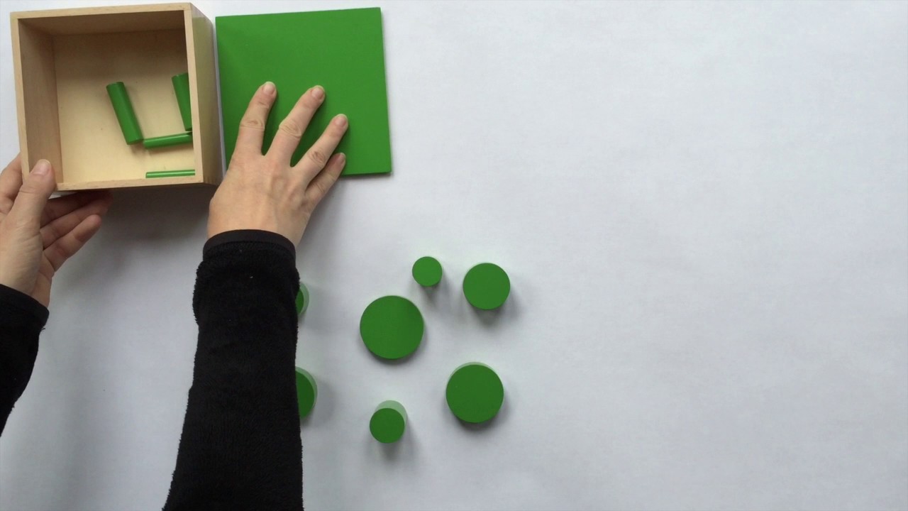 Montessori-Sensorial Knobless Cylinders--birds-eye-view-green-yellow