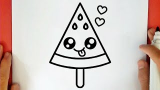 كيف ترسم ايس كريم بطيخ كيوت خطوة بخطوة / رسم سهل / تعليم الرسم || Cute Watermelon ice cream drawing