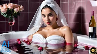 4K AI Art Lookbook Video of Arabian AI Girl ｜ Sensual AI Girl Taking Bath with Rose Wine