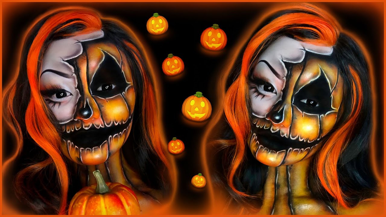 Cute HALF PUMPKIN Face - Halloween Makeup Tutorial - HIGHLY REQUESTED